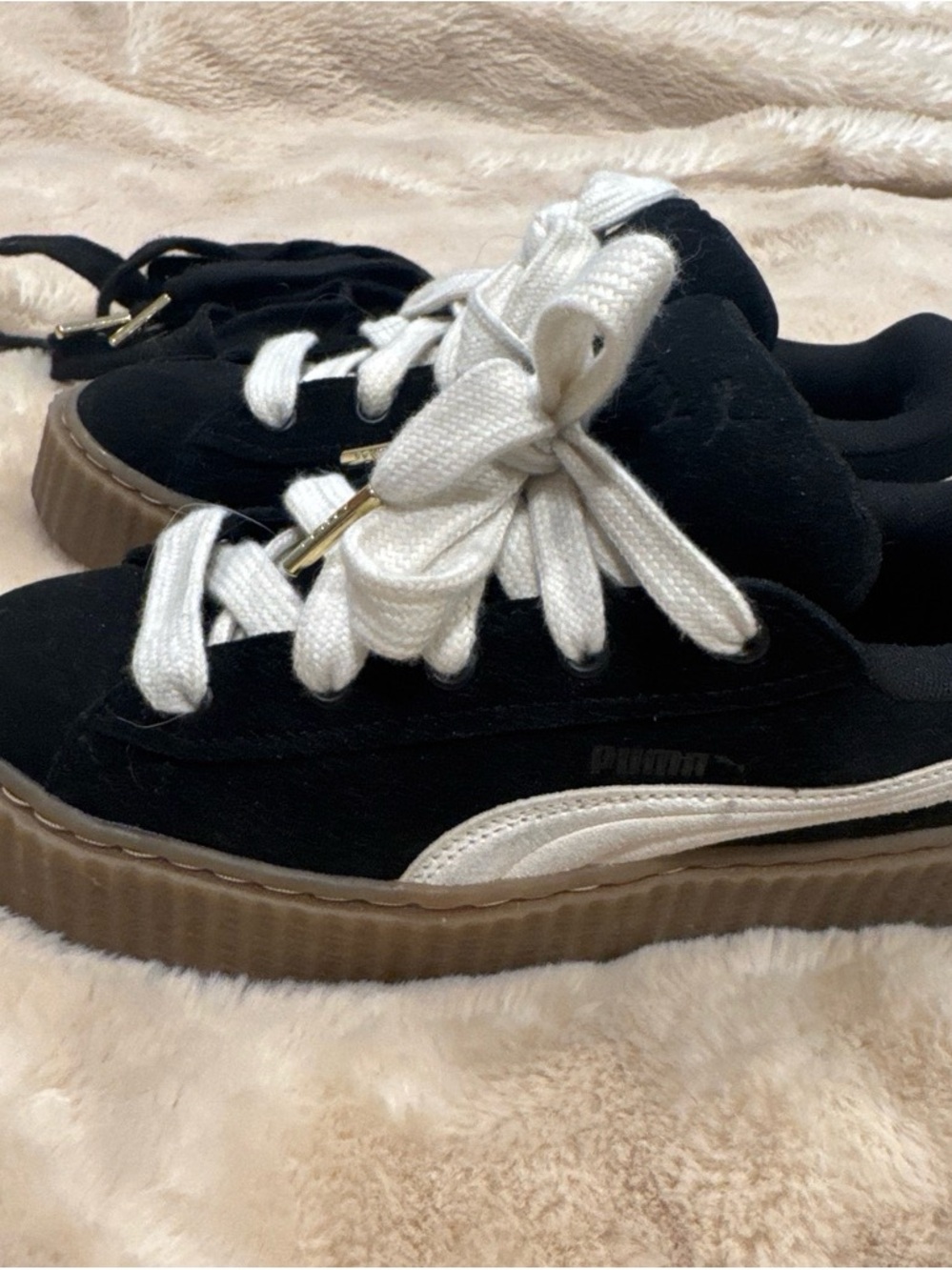 Puma Black Suede Platform Sneakers with gym creeper soles